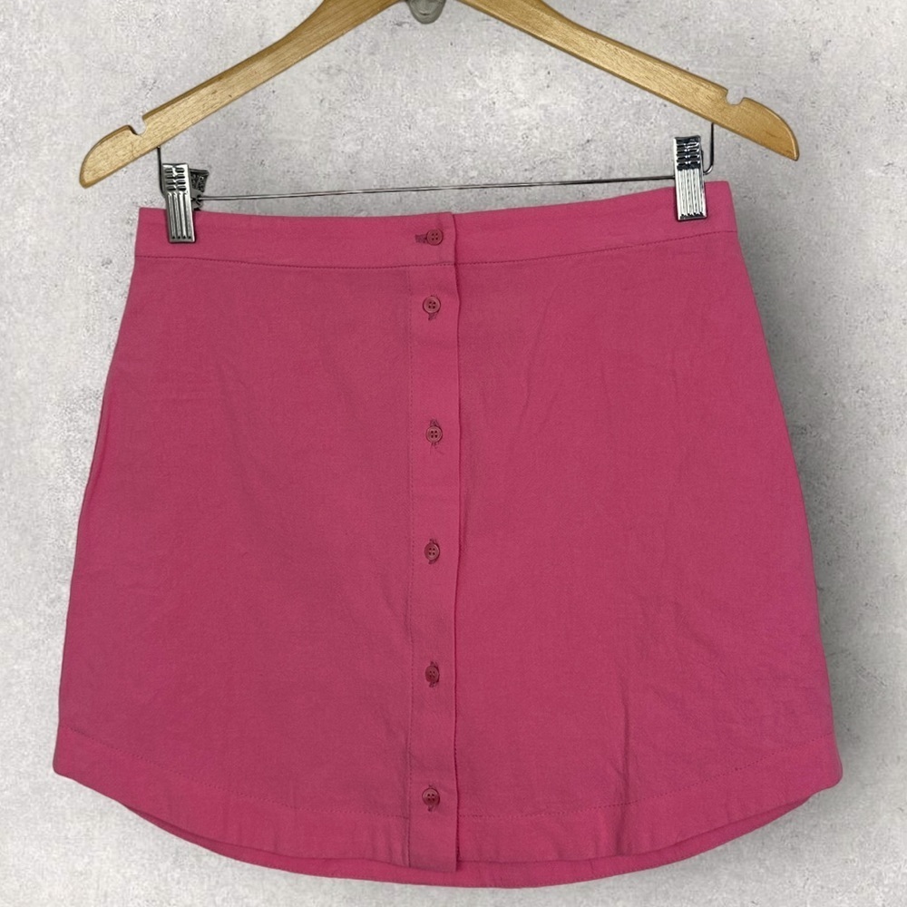 New Topshop High Waist Button Front Detail Pink Mini Skirt‎ Size 6 Barbiecore - Picture 3 of 9